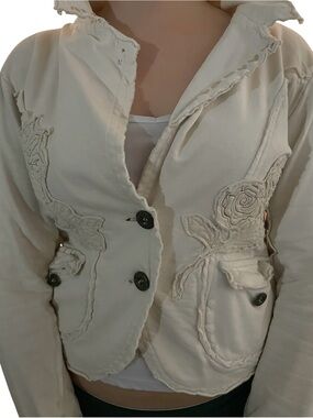 Women's Cream y2k Embroidered Button-Front Jacket Misomiso "Event"